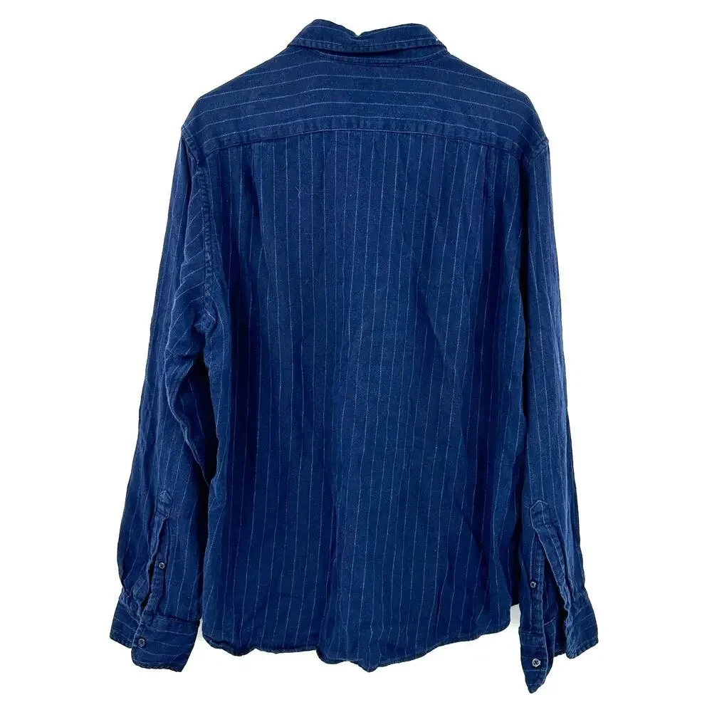 J Crew Size Large‎ Shirt Blue Pinstripe Button Up Slim Fit Casual Workwear Basic